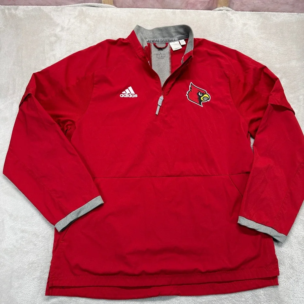 Louisville Cardinals Pullover Men L Red Adidas Windbreaker Baseball College NCAA
